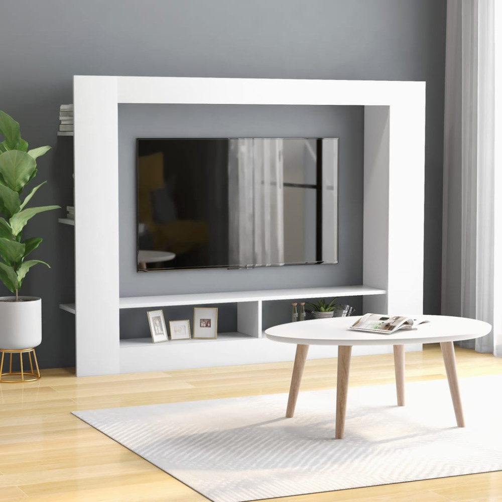 Fehér forgácslap TV-szekrény 152 x 22 x 113 cm - utánvéttel vagy ingyenes szállítással