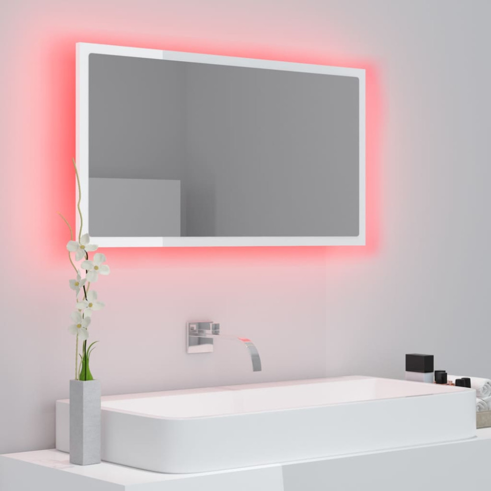Magasfényű fehér LED-es forgácslap fürdőszobatükör 80x8,5x37 cm - utánvéttel vagy ingyenes szállítással
