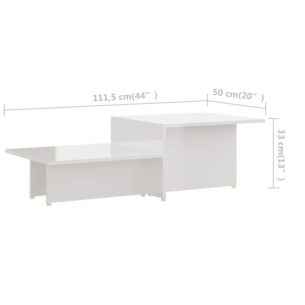 Magasfényű fehér forgácslap dohányzóasztal 111,5 x 50 x 33 cm - utánvéttel vagy ingyenes szállítással